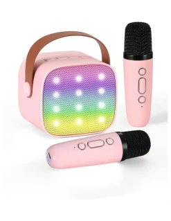 Alpha Mini Portable Karaoke Machine with 2 Wireless Microphones in Pink