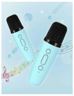 Alpha Mini Portable Karaoke Machine with 2 Wireless Microphones in Blue