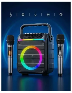 Alpha Portable Karaoke Machine with 2 Wireless Microphones Bluetooth 5.3 in Black