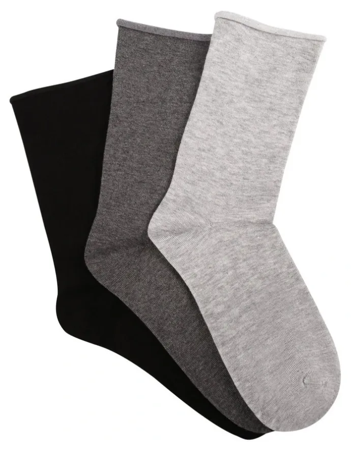 Ambra Cotton Blend Comfy Crew Length 3 Pair Socks in Black/Charcoal Marle