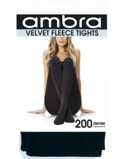 Ambra 200 Denier Velvet Fleece Tights in Navy
