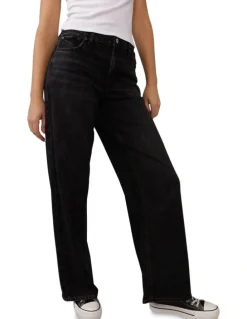 American Eagle Strigid Super High-Waisted Baggy Wide-Leg Ankle Jean in Charcoal