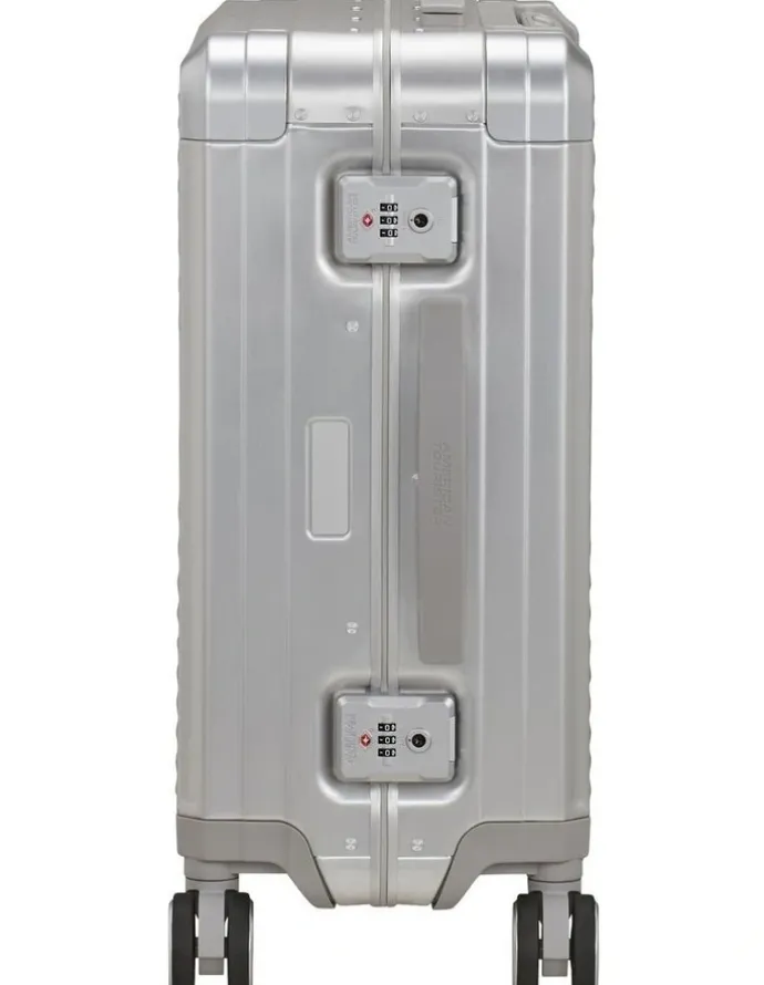 American Tourister Soundbox Alu 55cm Spinner Suitcase in Silver