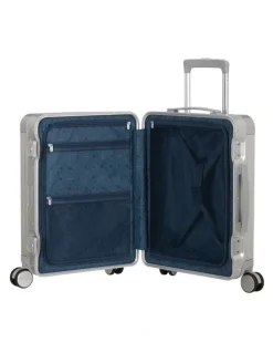 American Tourister Soundbox Alu 55cm Spinner Suitcase in Silver