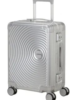American Tourister Soundbox Alu 55cm Spinner Suitcase in Silver