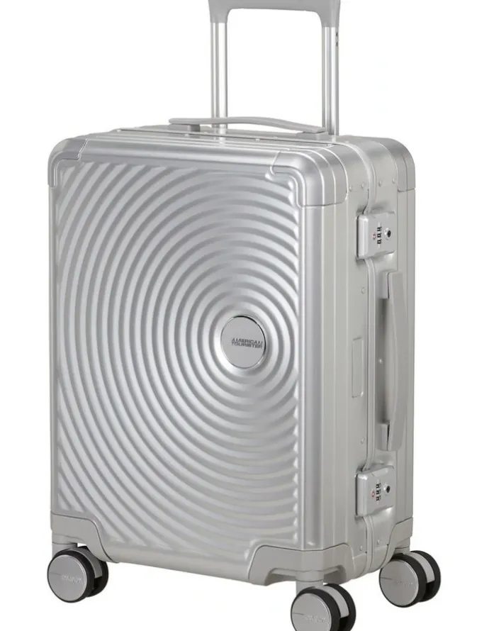 American Tourister Soundbox Alu 55cm Spinner Suitcase in Silver