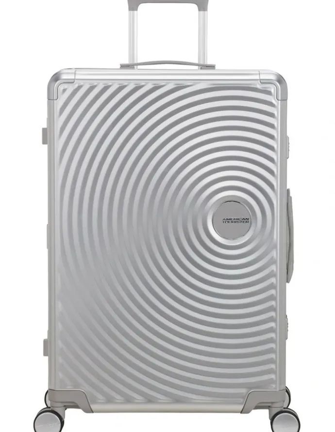 American Tourister Soundbox Alu 77cm Spinner Suitcase in Silver
