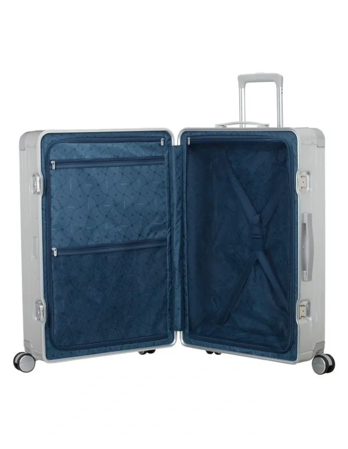 American Tourister Soundbox Alu 77cm Spinner Suitcase in Silver