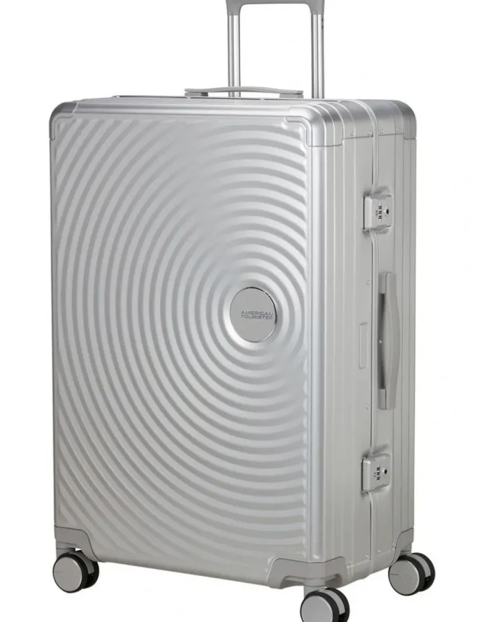 American Tourister Soundbox Alu 77cm Spinner Suitcase in Silver