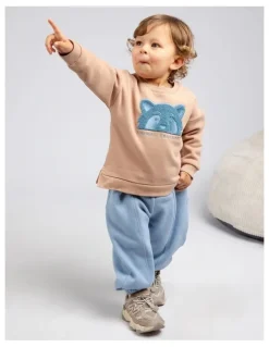 Animal Crackers Contrast Raffi Crew Sweater in Tan