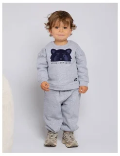 Animal Crackers Contrast Raffi Crew Neck T- shirt in Grey Marle