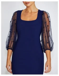 Anthea Crawford Theresa Puff Sleeve Crepe Dress