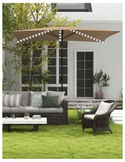 Arcadia Furniture Outdoor Umbrella with Solar Led Lights 3x2m in Beige