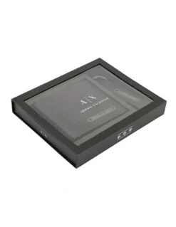 Armani Exchange Barcelona Wallet and Keychain Leather Giftset in Black