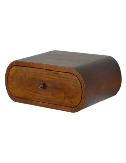 Artisan Furniture Solid Wood Wall Mounted Round Chestnut Bedside in Brown