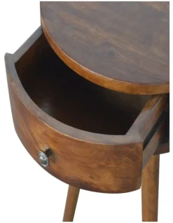 Artisan Furniture Solid Wood Nordic Circular Bedside Table 1 Drawer in Brown