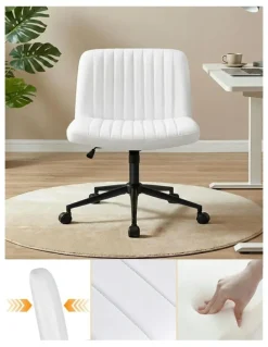 Artiss Armless Swivel Vanity Criss Cross Legged Office Chair in White