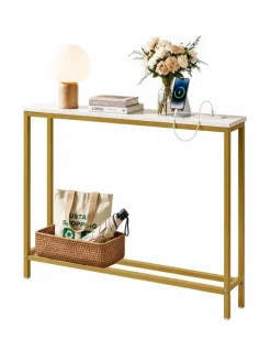 Artiss Artiss Console Table Entryway Hallway Display Desk Charging Station Marble Finish White & Gold