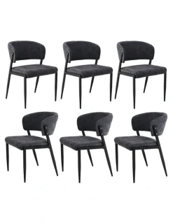 Artiss Artiss Dining Chairs Set of 6 Linen Fabric Soft Upholstered Chairs Charcoal