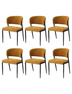 Artiss Artiss Dining Chairs Set of 6 Linen Fabric Soft Upholstered Chairs Mustard