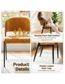 Artiss Artiss Dining Chairs Set of 2 Linen Fabric Soft Upholstered Chairs Mustard