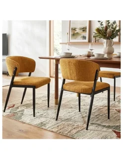 Artiss Artiss Dining Chairs Set of 2 Linen Fabric Soft Upholstered Chairs Mustard