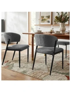 Artiss Artiss Dining Chairs Set of 4 Linen Fabric Soft Upholstered Chairs Charcoal