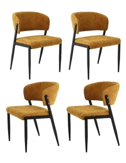 Artiss Artiss Dining Chairs Set of 4 Linen Fabric Soft Upholstered Chairs Mustard