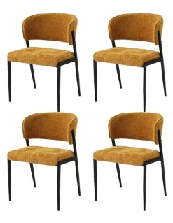 Artiss Artiss Dining Chairs Set of 4 Linen Fabric Soft Upholstered Chairs Mustard