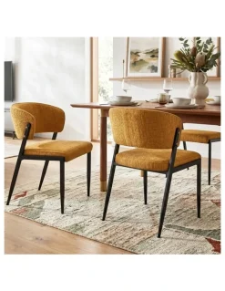 Artiss Artiss Dining Chairs Set of 4 Linen Fabric Soft Upholstered Chairs Mustard