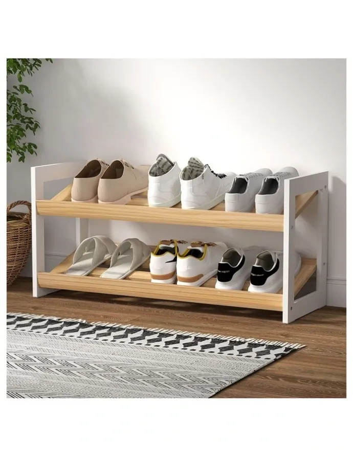Artiss Artiss Shoe Rack 2 Tier 6 Pairs White Kara