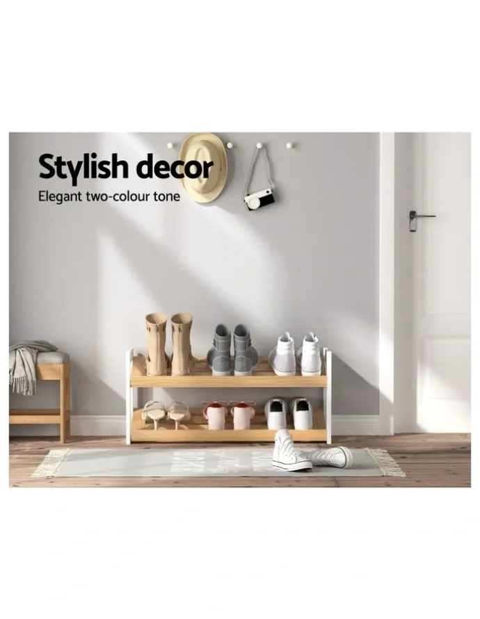 Artiss Artiss Shoe Rack 2 Tier 6 Pairs White Kara
