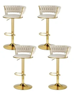 Artiss Bar Stools Gas Lift Velvet Woven Backrest Ivory (4x) in Multi