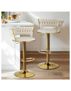 Artiss Bar Stools Gas Lift Velvet Woven Backrest Ivory (4x) in Multi
