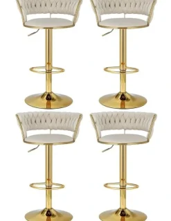 Artiss Bar Stools Gas Lift Velvet Woven Backrest Ivory (4x) in Multi