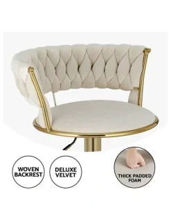 Artiss Bar Stools Gas Lift Velvet Woven Backrest Ivory (4x) in Multi