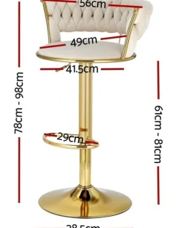 Artiss Bar Stools Gas Lift Velvet Woven Backrest Ivory (4x) in Multi