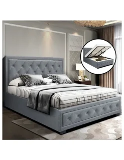 Artiss Bed Frame Double Size Gas Lift Grey TIYO