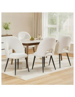 Artiss Boucle Sherpa Dining Chair 1 Set of 4 in White