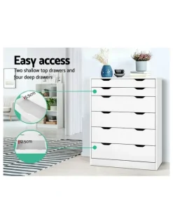 Artiss 6 Chest of Drawers in White