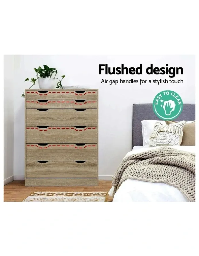 Artiss 6 Chest of Drawers Tallboy Dresser Table in Oak