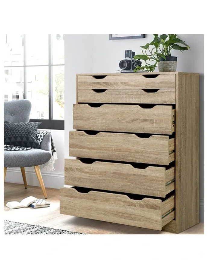 Artiss 6 Chest of Drawers Tallboy Dresser Table in Oak