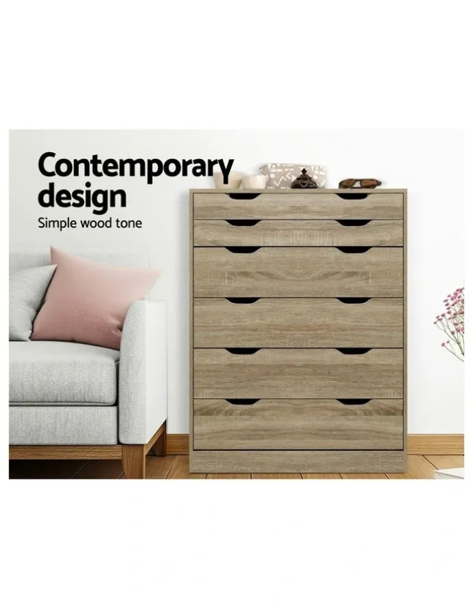 Artiss 6 Chest of Drawers Tallboy Dresser Table in Oak