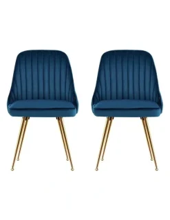 Artiss Dining Chairs Retro Chair Cafe Kitchen Modern Metal Legs Velvet Blue Set Of2