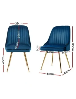 Artiss Dining Chairs Retro Chair Cafe Kitchen Modern Metal Legs Velvet Blue Set Of2