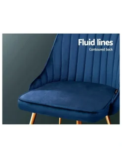 Artiss Dining Chairs Retro Chair Cafe Kitchen Modern Metal Legs Velvet Blue Set Of2