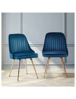 Artiss Dining Chairs Retro Chair Cafe Kitchen Modern Metal Legs Velvet Blue Set Of2