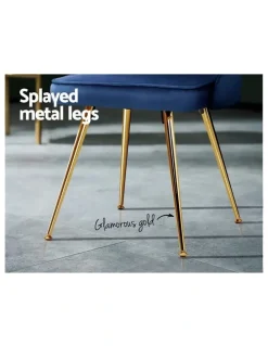 Artiss Dining Chairs Retro Chair Cafe Kitchen Modern Metal Legs Velvet Blue Set Of2