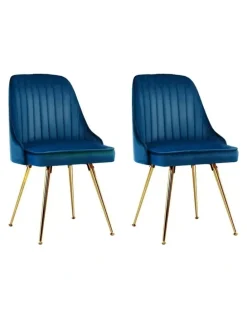 Artiss Dining Chairs Retro Chair Cafe Kitchen Modern Metal Legs Velvet Blue Set Of2