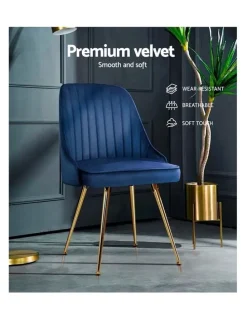 Artiss Dining Chairs Retro Chair Cafe Kitchen Modern Metal Legs Velvet Blue Set Of2
